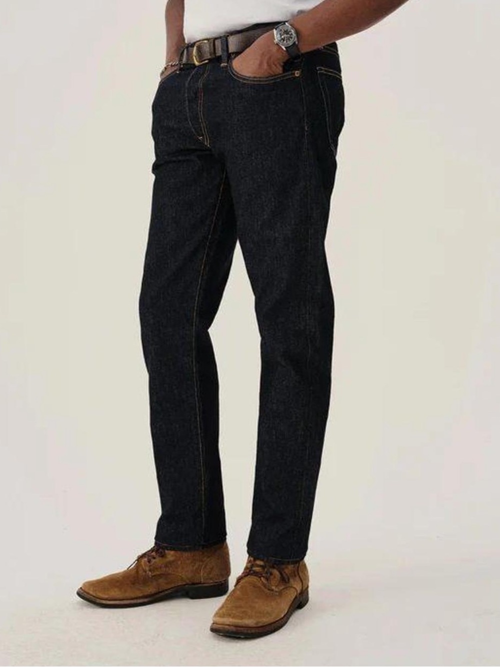 NWT Buck Mason Ford Standard Jean Dark Wash Waist 34” Length 27.5” Altered FLAW